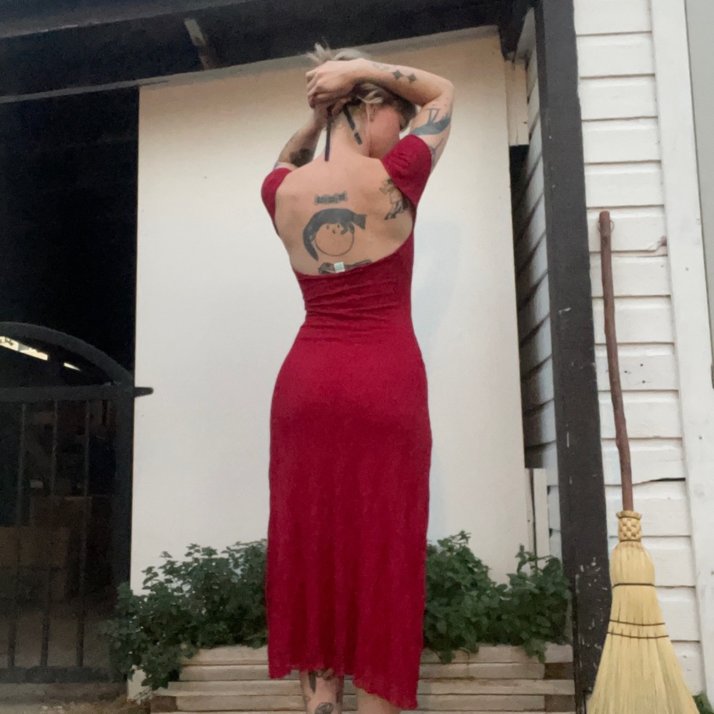 Low back red dress